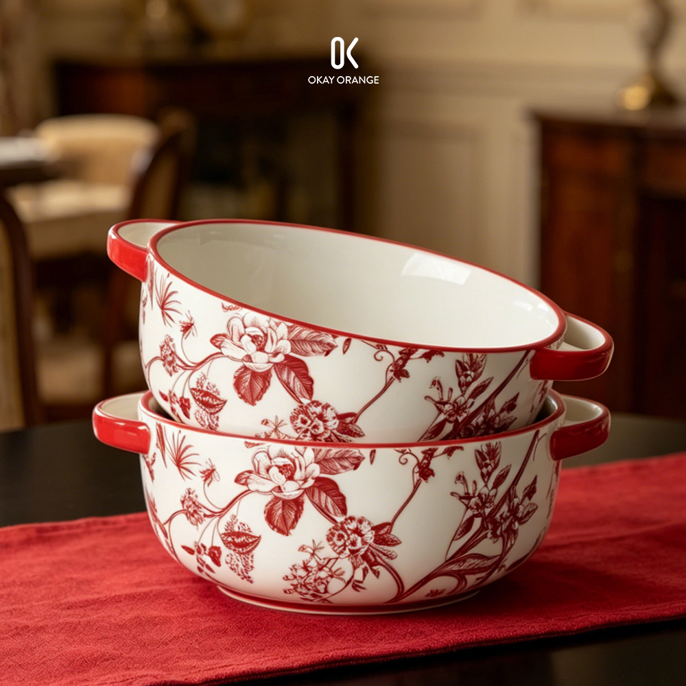 Meal Prep Microwave - Vintage French Floral Ceramic Soup Bowl