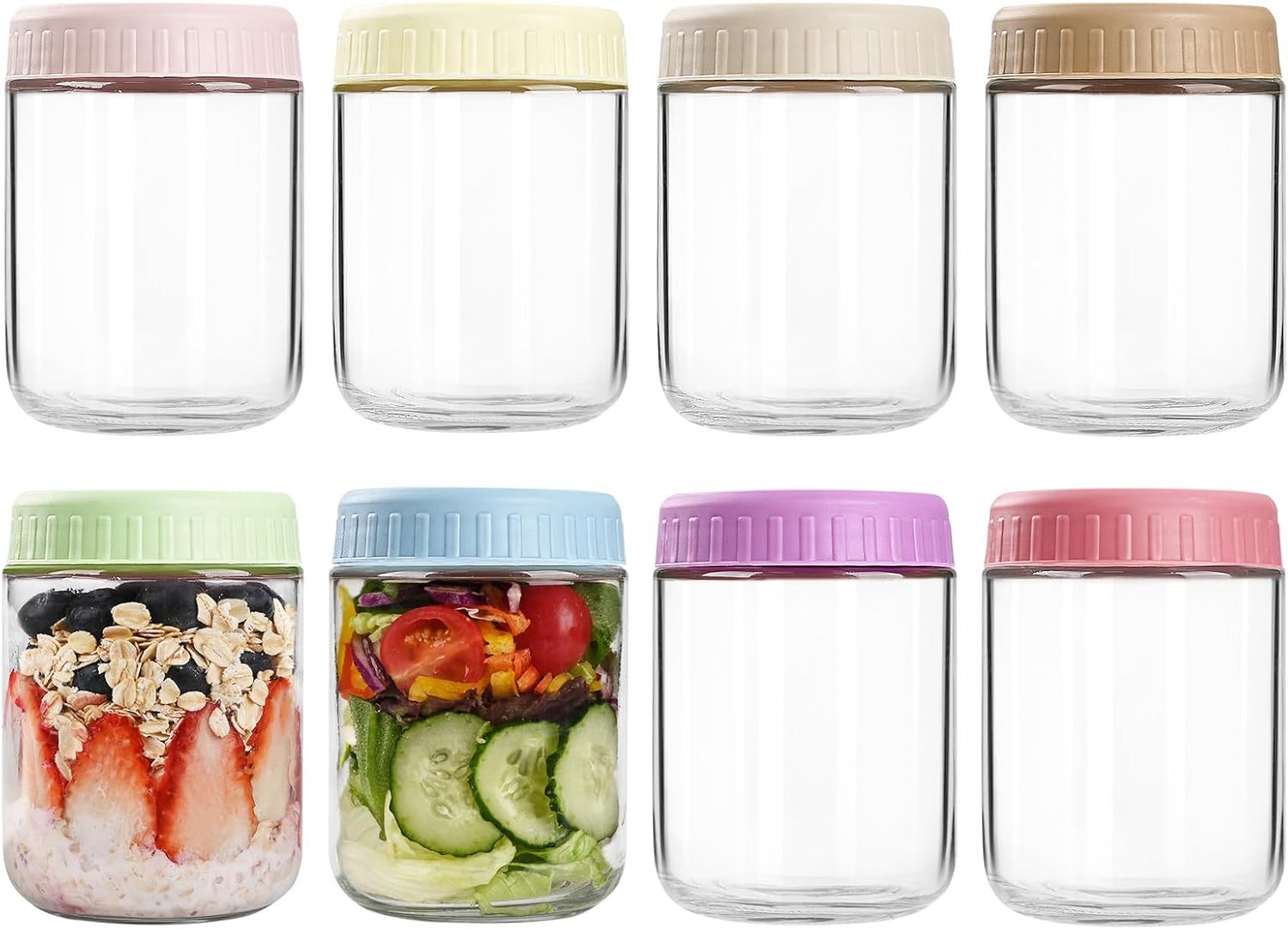 Meal Prep Yogurt - Overnight Oats Containers with Lids, 16oz
