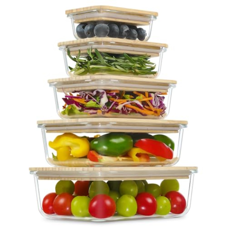 Meal Prep Microwave - Glass Containers with Bamboo Lids Meal