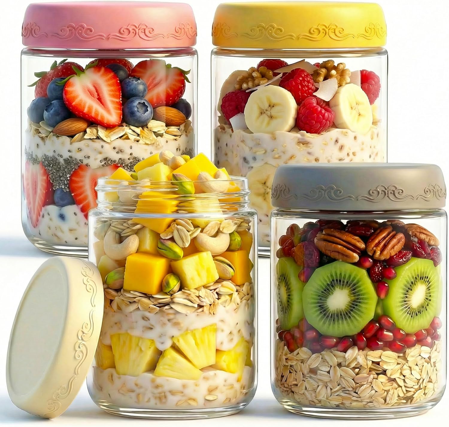 Meal Prep Yogurt Parfait - 16 OZ 4Pack, Overnight Oats Jars