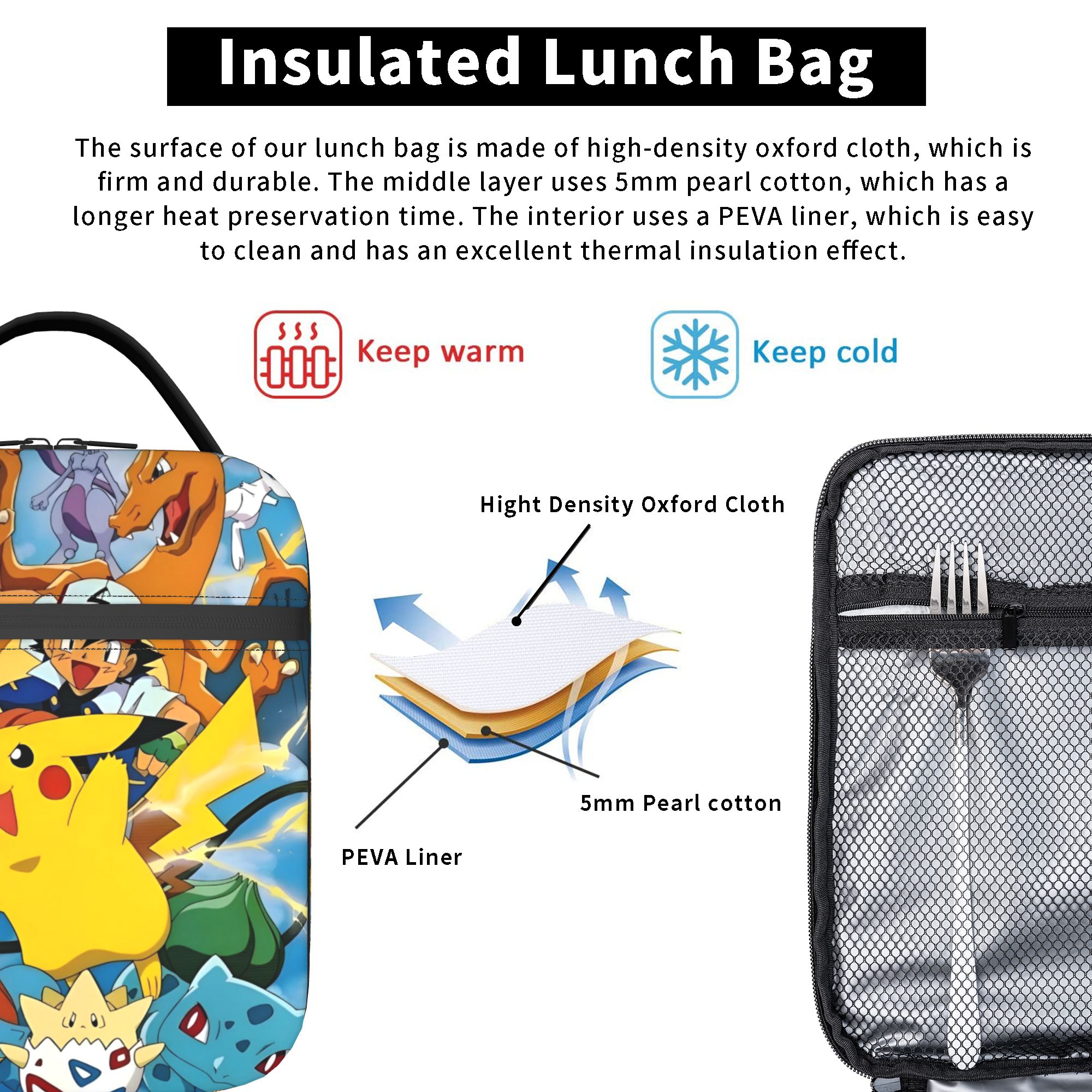 Cute Cartoon Manga Poke-Mon In - Meal Prep Bag recension och pris