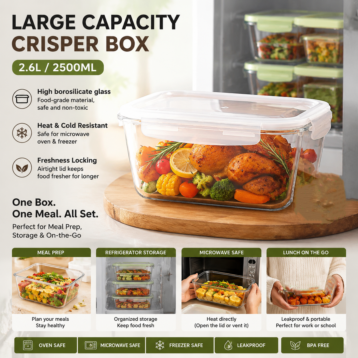 Large Capacity Glass Food Stor - Meal Prep Microwave recension och pris