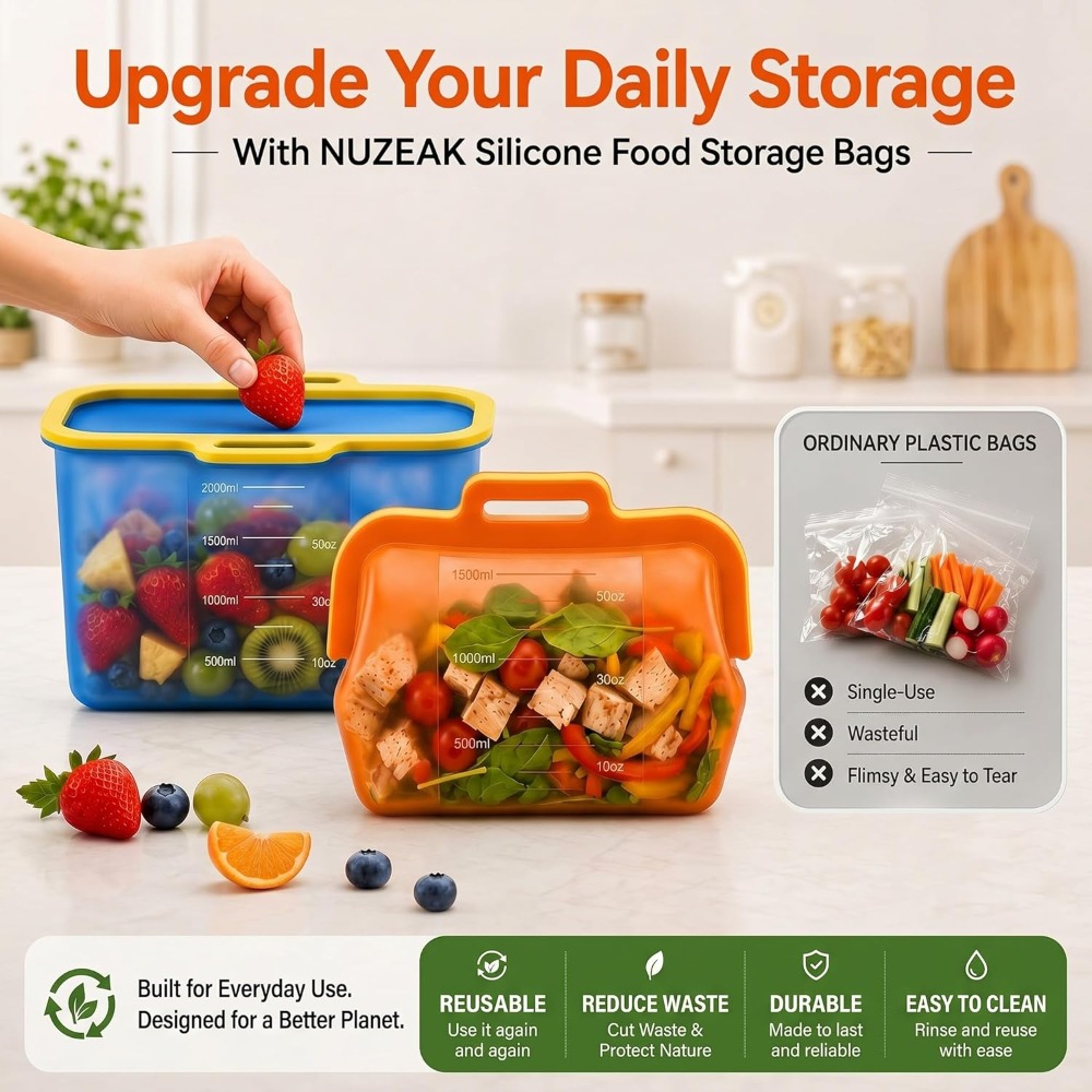 Reusable Silicone Food Storage - Meal Prep Freezer recension och pris