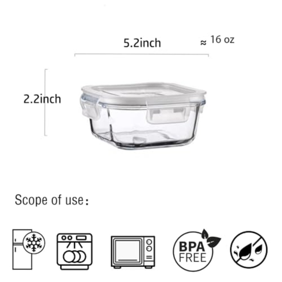 16oz Square Glass Food Storage - Meal Prep Food recension och pris