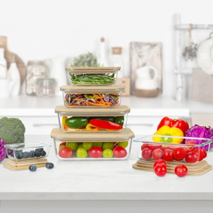 Glass Containers with Bamboo L - Meal Prep Microwave recension och pris