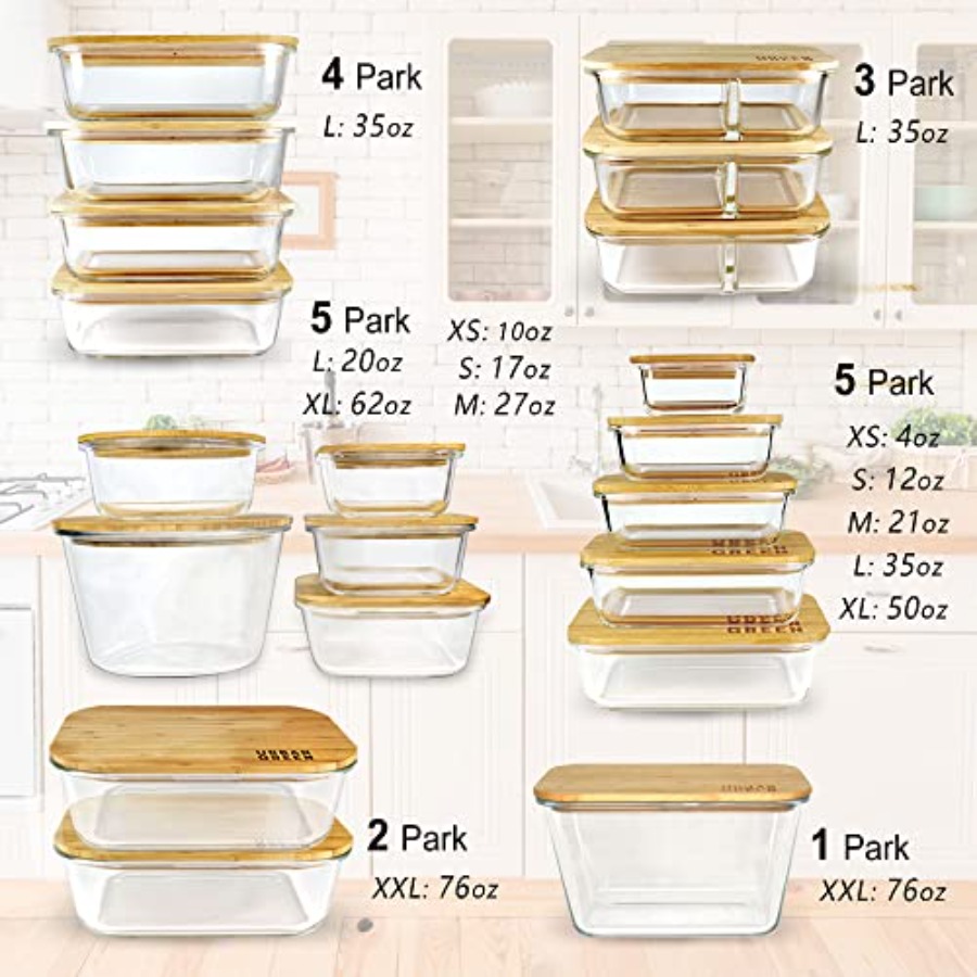 Glass Containers with Bamboo L - Meal Prep Microwave recension och pris