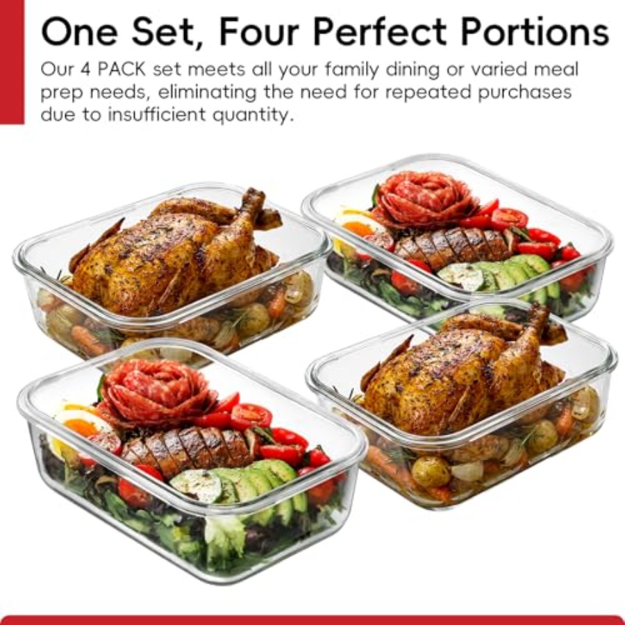 4 Pack 8 Cups/ 63oz Large Glas - Meal Prep Food recension och pris