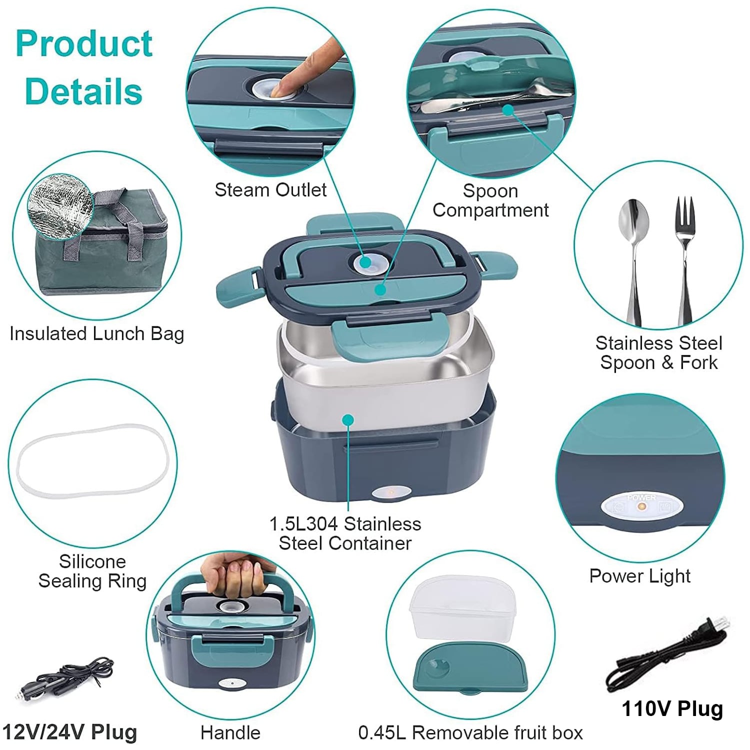 1.5 L 60W Electric Lunch Box F - Meal Prep Microwave recension och pris
