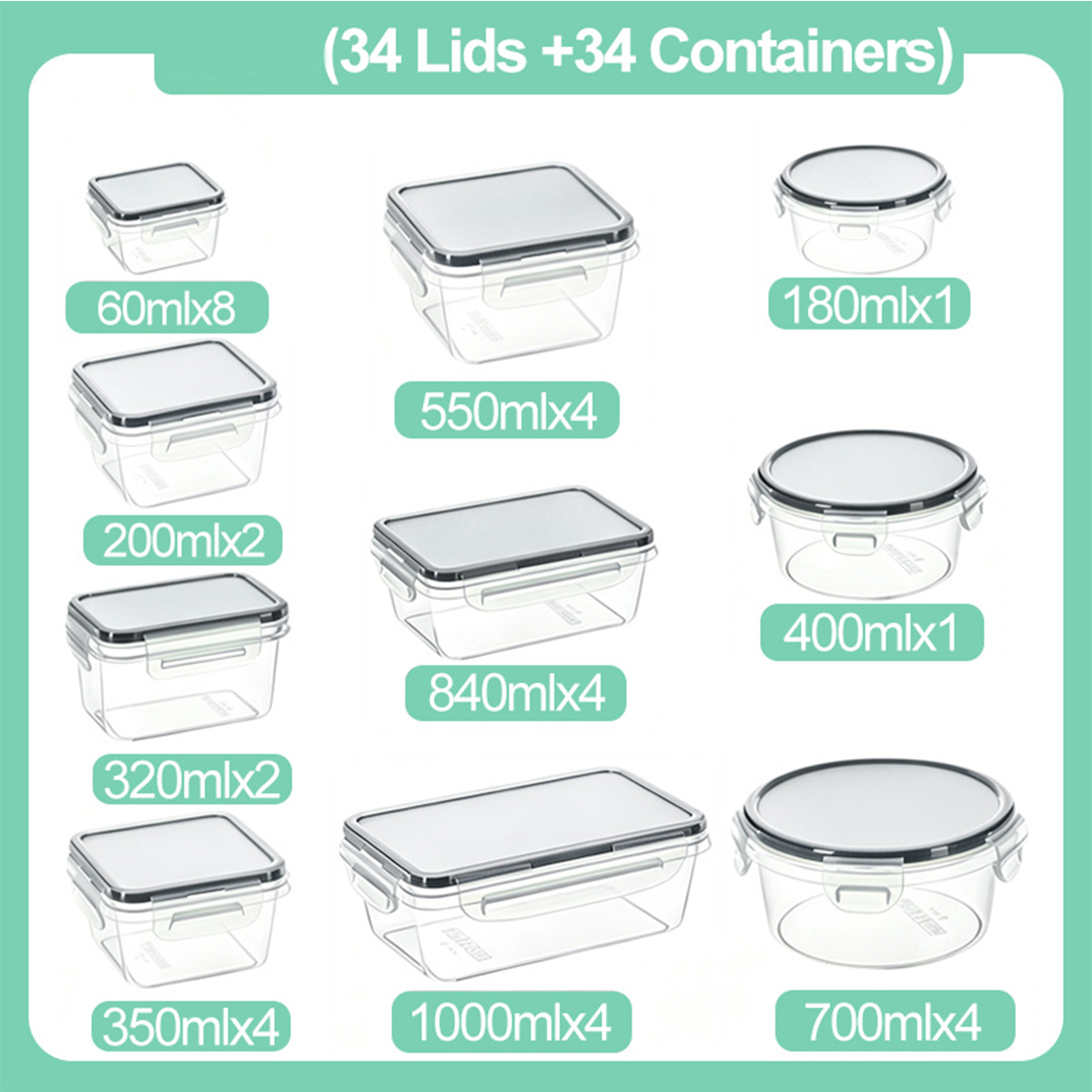 34PCS-Assorted Size Airtight F - Meal Prep Freezer recension och pris